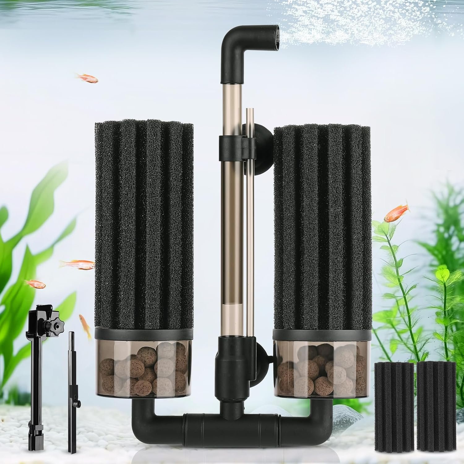Hygger double sponge filter with bioceramic balls for freshwater saltwater tank